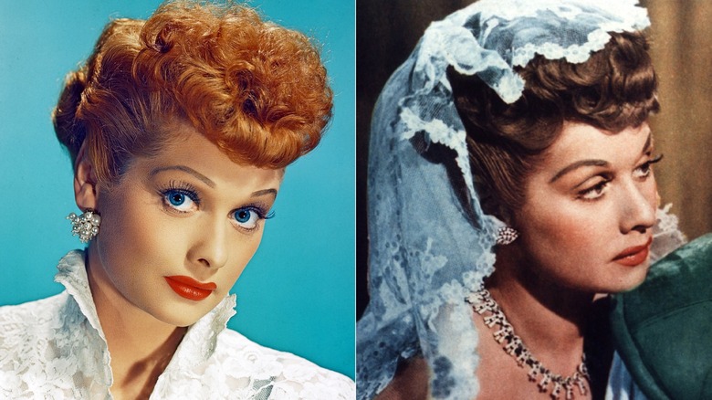 Lucille Ball with red hair and Lucille Ball with brown hair