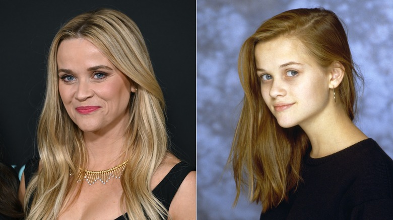 Reese Witherspoon with blonde hair and Reese Witherspoon with brown hair