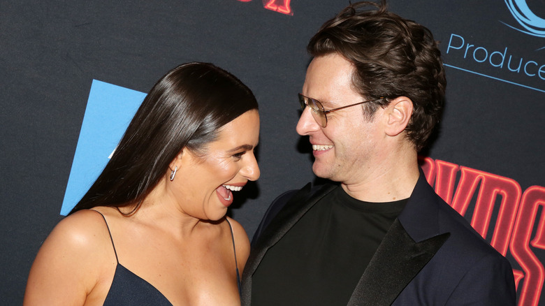 lea Michele and Jonathan Groff laughing