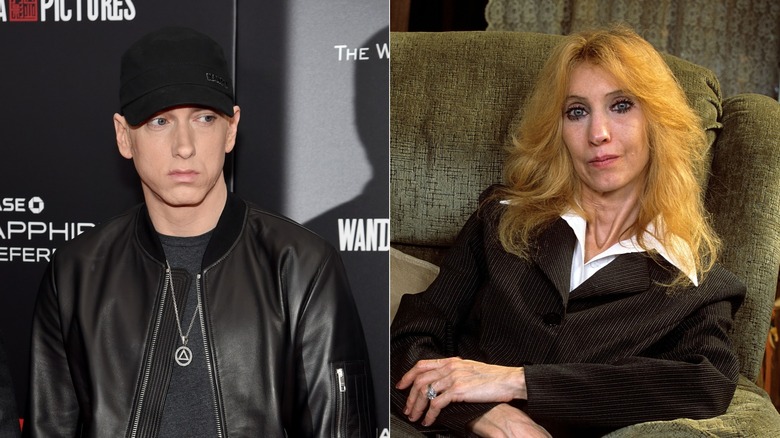 Split image of Eminem and his mom Debbie Nelson