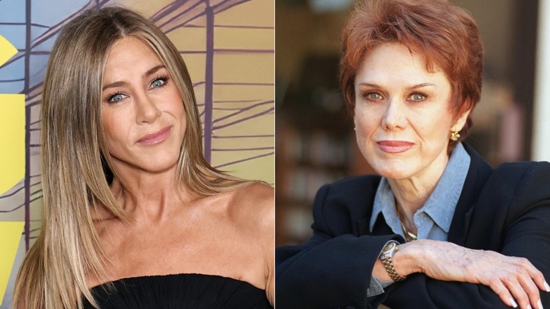 Split image of Jennifer Aniston and her mom Nancy Dow