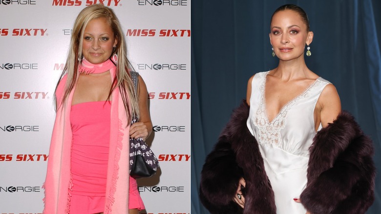 Split image of Nicole Richie attending the grand opening of a store in 2003 and attending the 2025 Academy Museum Gala