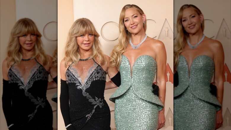 Goldie Hawn and Kate Hudson with an arm around each other