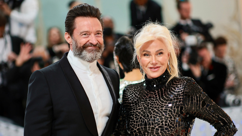 Hugh Jackman and Deborra-Lee Furness in black outfits
