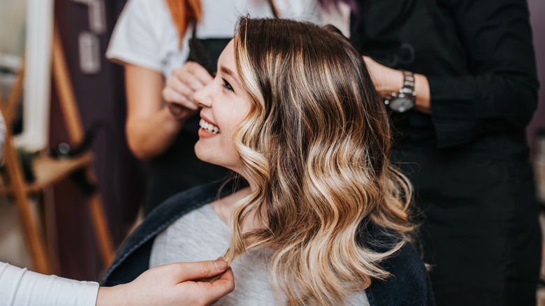 A woman with freshly-colored hair