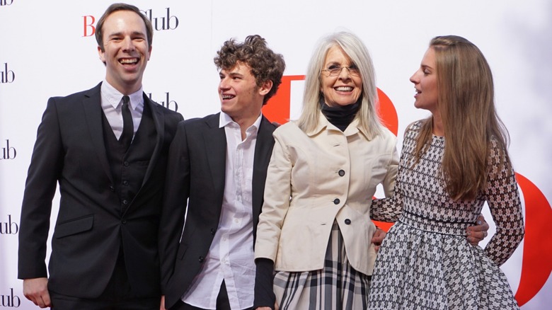 Diane Keaton with her son and daughter at a movie premiere