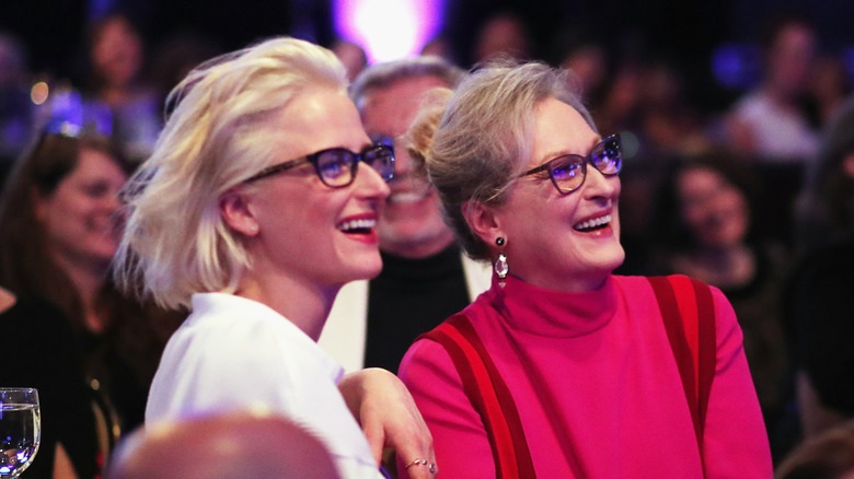 Mamie Gummer laughing with Meryl Streep