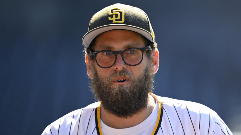 Jonah Hill wearing a baseball cap