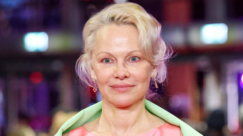 Closeup of Pamela Anderson on red carpet