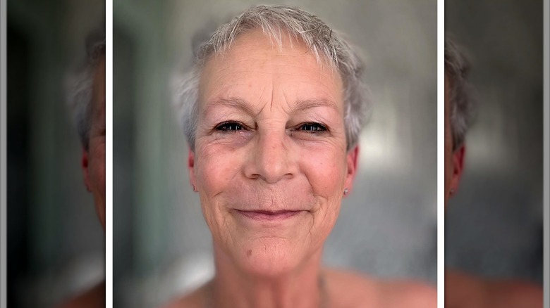 Jamie Lee Curtis taking a close-up selfie sans makeup