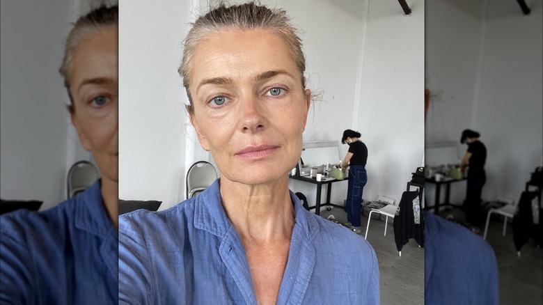 Paulina Porizkova taking a makeup-free selfie