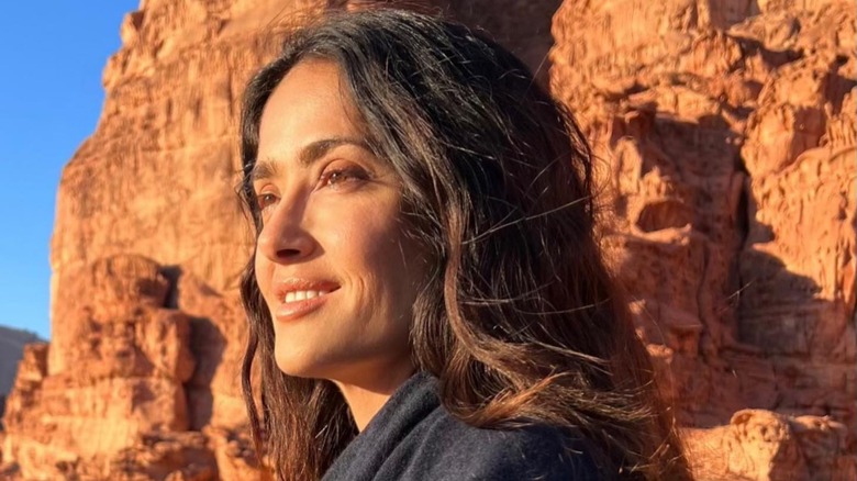 Salma Hayek in a sunset close-up