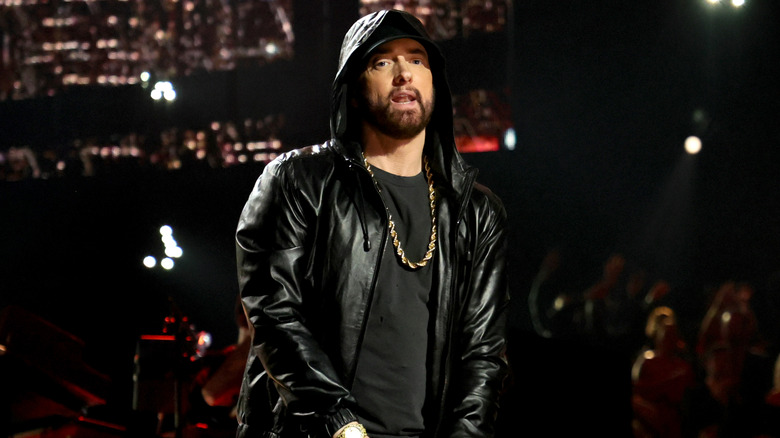 Eminem performs onstage during the 37th Annual Rock & Roll Hall of Fame Induction Ceremony at Microsoft Theater (2022)