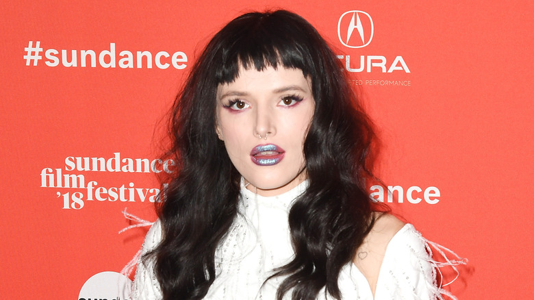 Bella Thorne in a black micro fringe hairstyle