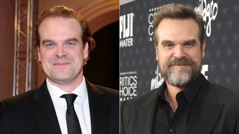 David Harbour with and without a beard
