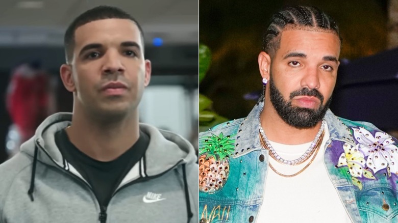 Drake with and without a beard