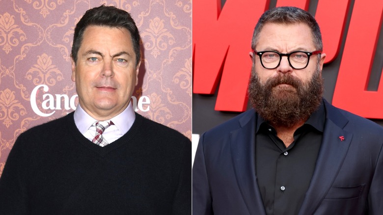 Nick Offerman with and without a beard