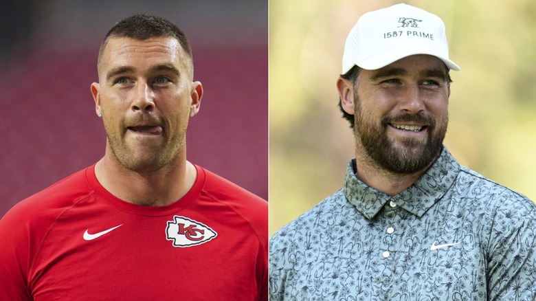 Travis Kelce with and without a beard