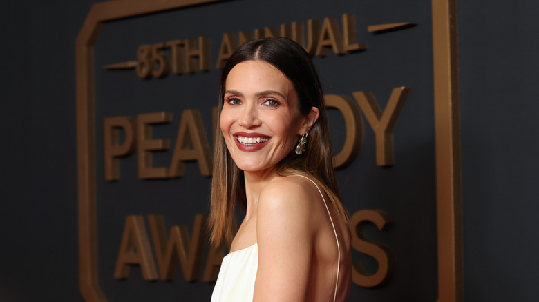 Mandy Moore in white dress at the Peabody Awards