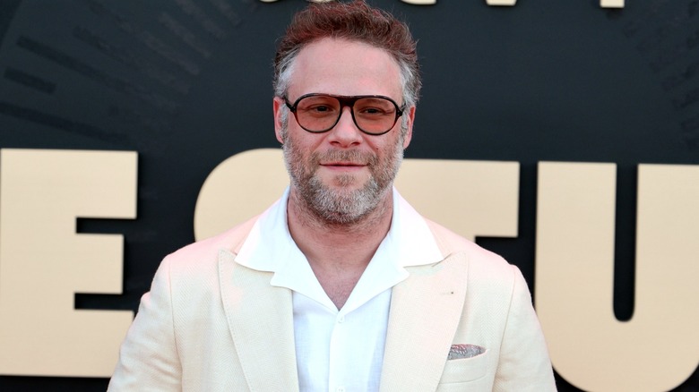 Seth Rogen posing on step-and-repeat