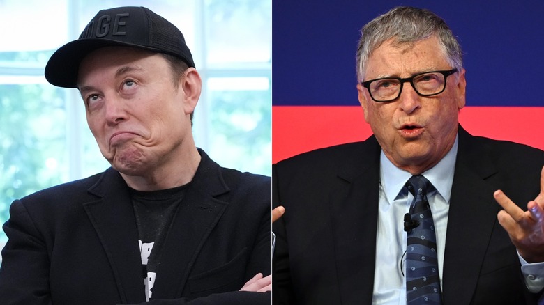 Elon Musk speaks at the Oval Office on May 30, 2025/Bill Gates at the Global Investment Summit in October 2021