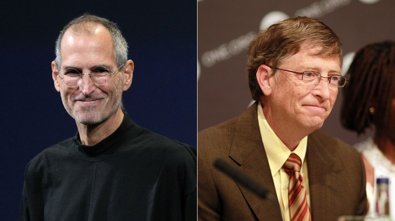 Steve Jobs speaking during an event in September 2009/Bill Gates attending a press conference in June 2009 in London