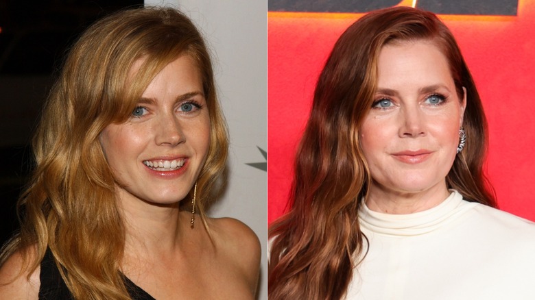 Split image of Amy Adams with blonde hair on the left and red hair on the right