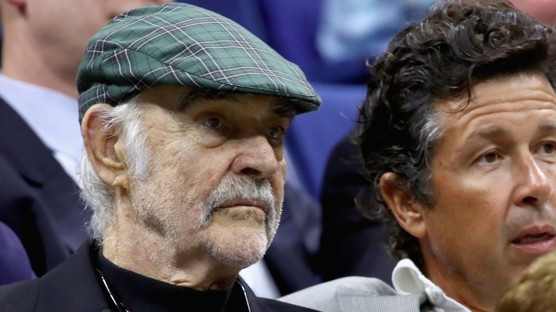 Sean Connery watches Madison Keys play Elise Mertens of Belgium on Day Two of the 2017 US Open