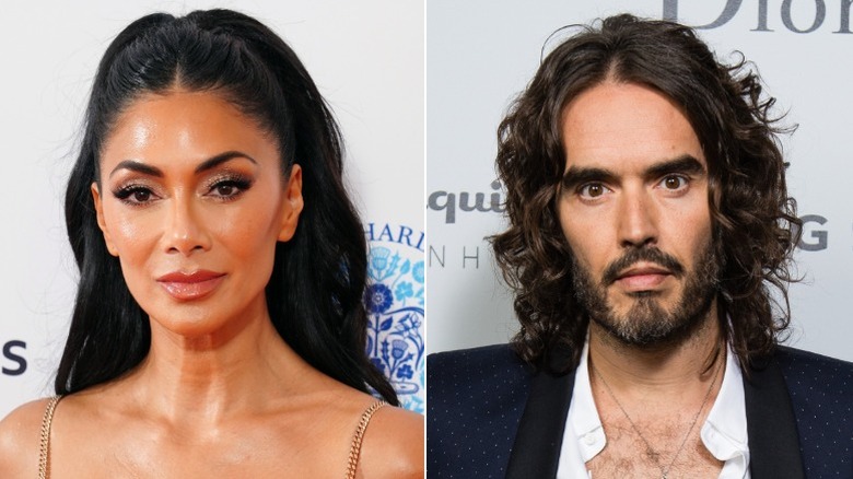 A split image of Russell Brand and Nicole Scherzinger attending events