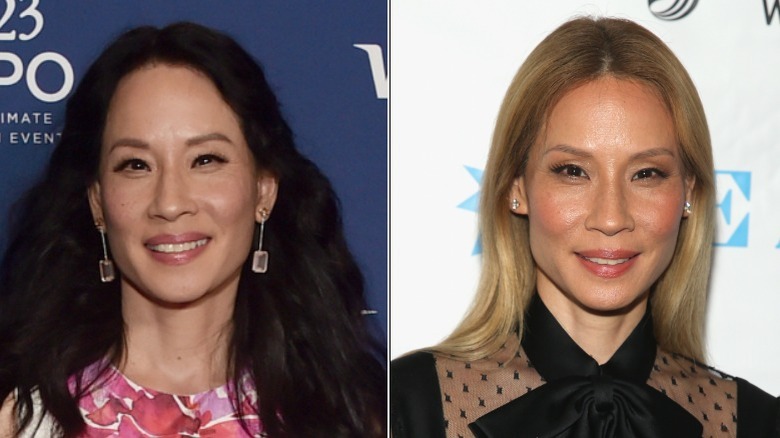 Lucy Liu with black and blond hair