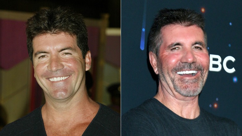 Split image of Simon Cowell smiling in 2002 and 2023