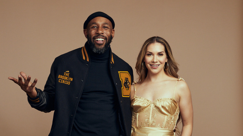 Allison Holker and Stephen 'tWitch' Boss against beige background