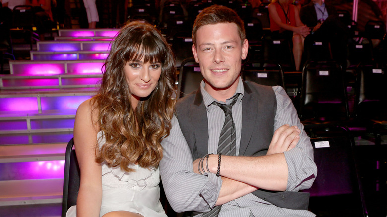 Lea Michele and Cory Monteith sitting together