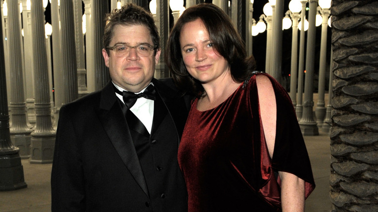 Patton Oswalt in black formals with Michelle McNamara
