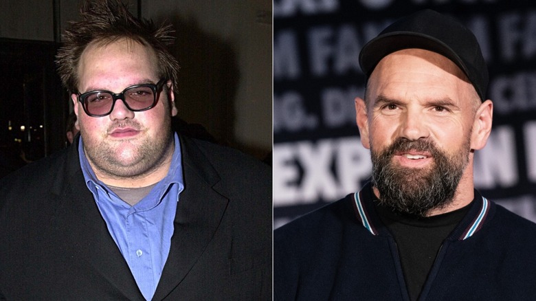 Split screen of Ethan Suplee weight loss transformation