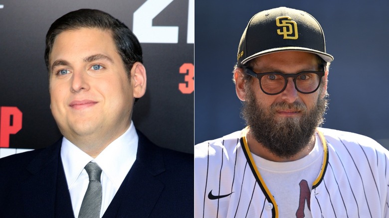 Split image of Jonah Hill's weight loss transformation