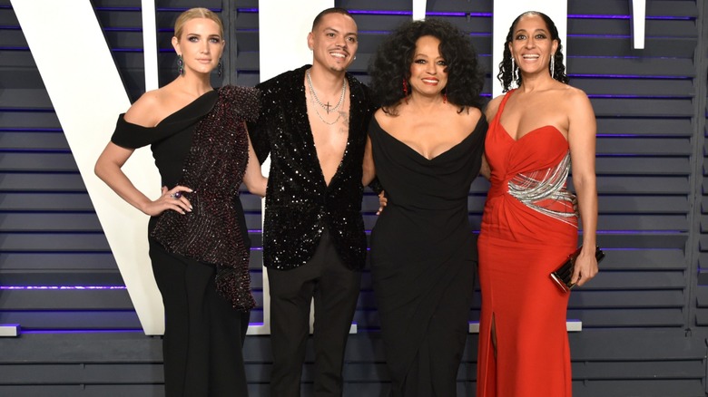 Ashlee Simpson, Evan Ross, Diana Ross, and Tracee Ellis Ross attending the 2019 Vanity Fair Oscar Party.