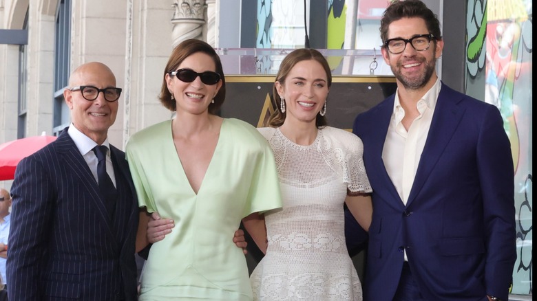 Stanley Tucci, Felicity Blunt, Emily Blunt, and John Krasinski attending the Hollywood Walk of Fame Induction Ceremony for Stanley Tucci and Emily Blunt.