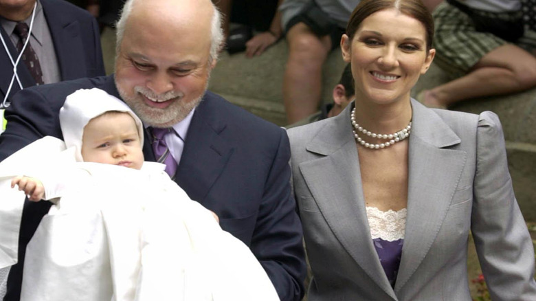 Celine and René Angélil, at René-Charles Angélil's baptism