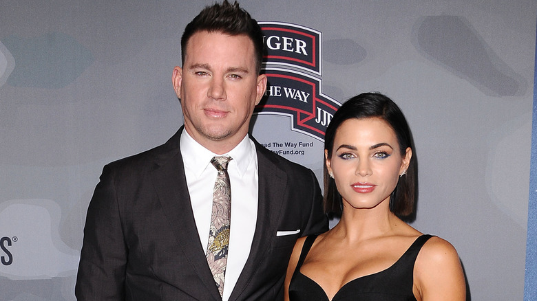 Channing Tatum wearing a suit and Jenna Dewan wearing a black dress