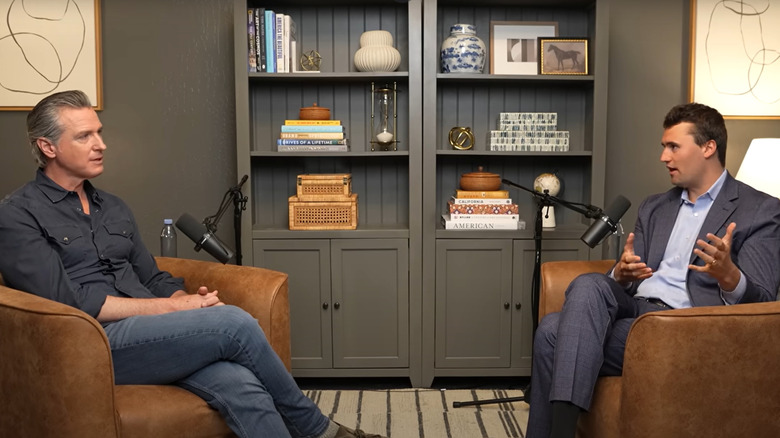 Gavin Newsom interviewing Charlie Kirk on his podcast