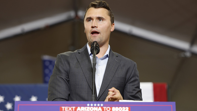 Charlie Kirk speaking at a Trump rally