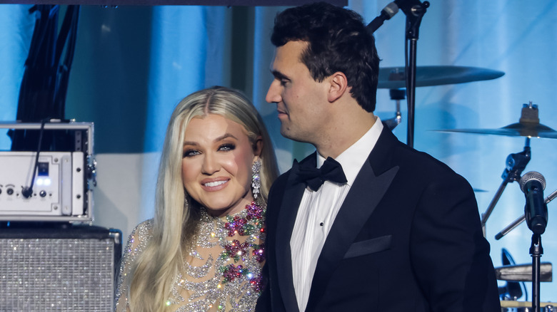 Erika Kirk and Charlie Kirk on stage at the 2025 Turning Point USA Inaugural-Eve Ball