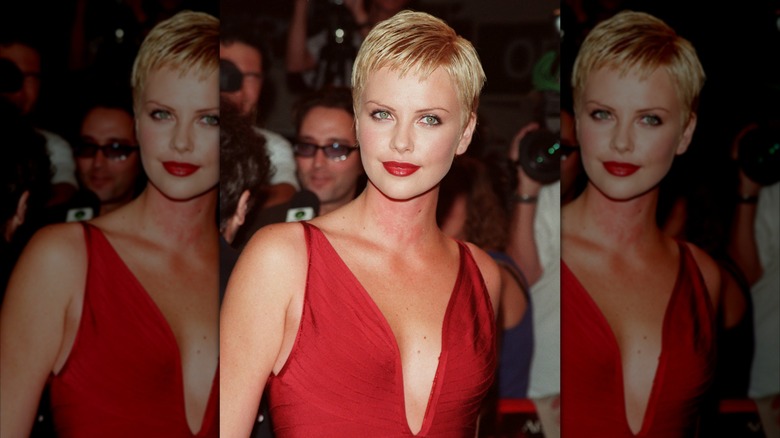 Young Charlize Theron with pixie cut hair