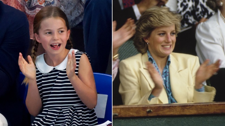 Split image of Princess Charlotte and Princess Diana clapping
