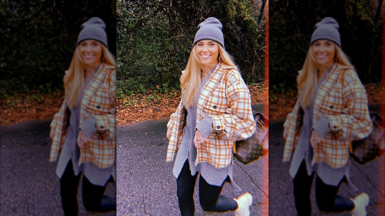 Brooke Noury outside smiling and walking down the street