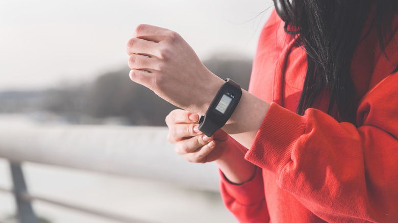 woman wearing fitness tracker