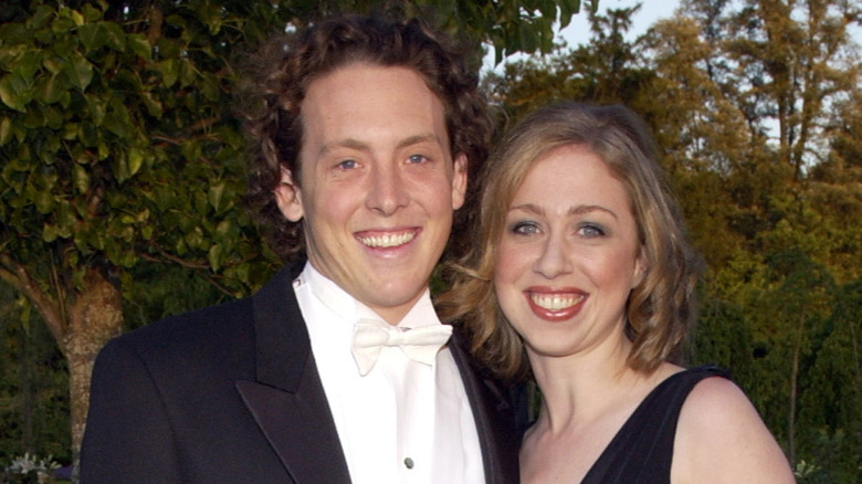 Ina Klaus and Chelsea Clinton together in a suit and black dress.