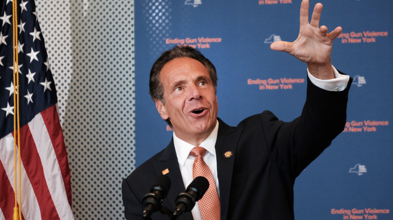Andrew Cuomo talking on a podium