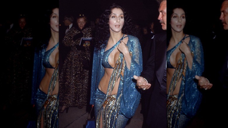 Cher wearing a sequined blue top and skirt